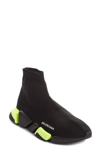 Shop Balenciaga Speed Lt 2.0 Knit Slip-on In Black/ Yellow