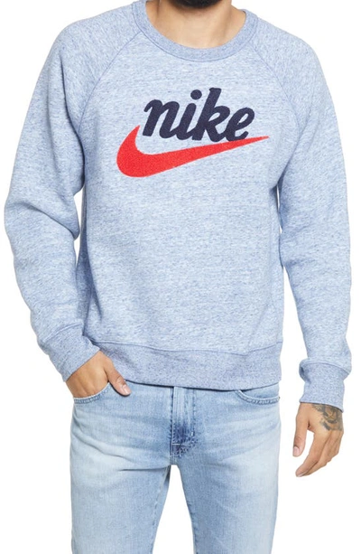 Shop Nike Heritage Crewneck Sweatshirt In Blue Void/ Heather