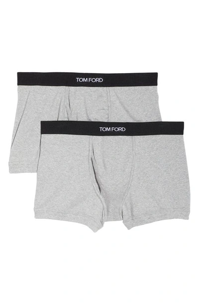 Shop Tom Ford 2-pack Cotton Jersey Boxer Briefs In Grey