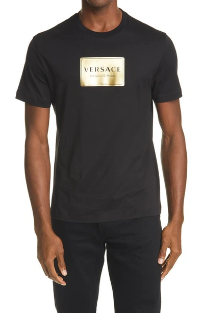 Shop Versace Logo Cotton Graphic Tee In Black