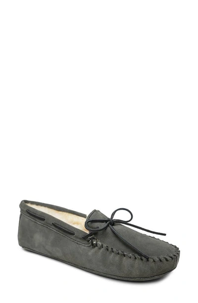 Shop Minnetonka Genuine Shearling Lined Slipper In Grey Suede