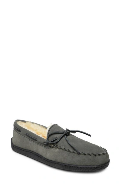 Shop Minnetonka Genuine Shearling Lined Slipper In Grey Suede