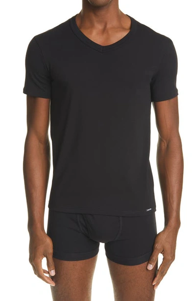 Tom Ford Black Basic Crewneck T-shirt With Tonal Stitching In Cotton Blend Man In Black