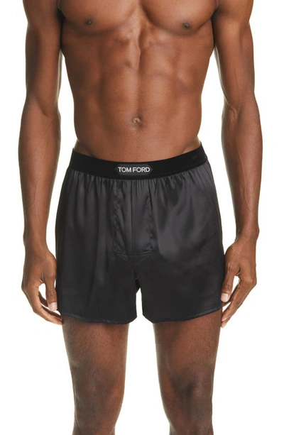 Shop Tom Ford Stretch Silk Boxers In Black