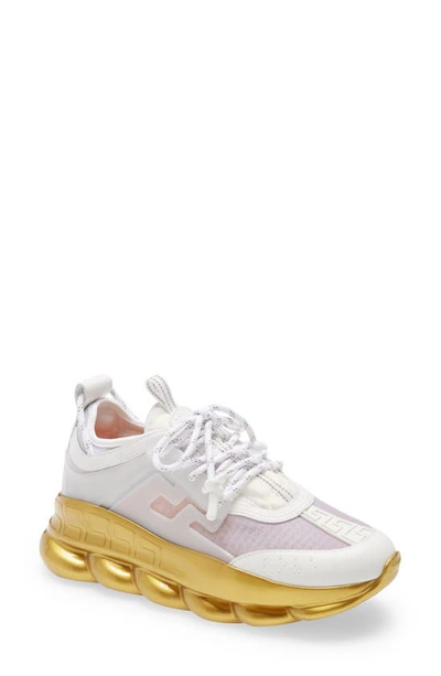 Shop Versace Chain Reaction Sneaker In White/ Gold