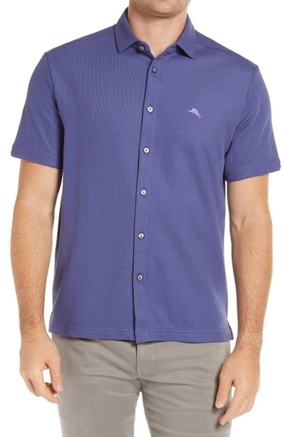 Shop Tommy Bahama Five O'clock Short Sleeve Pique Button-up Shirt In Hendrix Purple Heather