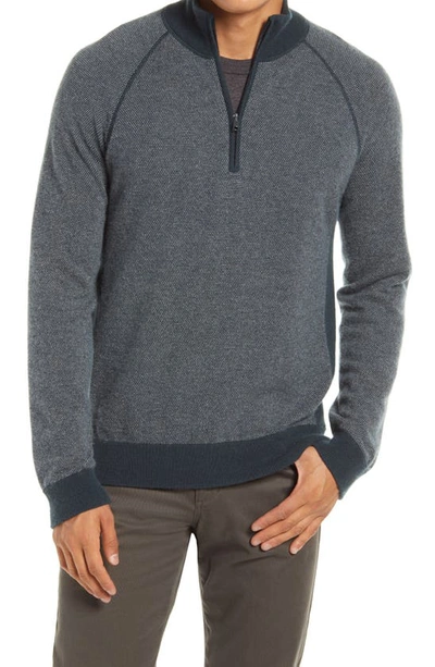 Shop Vince Bird's Eye Quarter Zip Wool & Cashmere Sweater In Evergreen/ H Grey