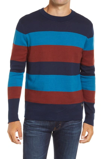 Shop Scotch & Soda Stripe Crewneck Sweater In Blue