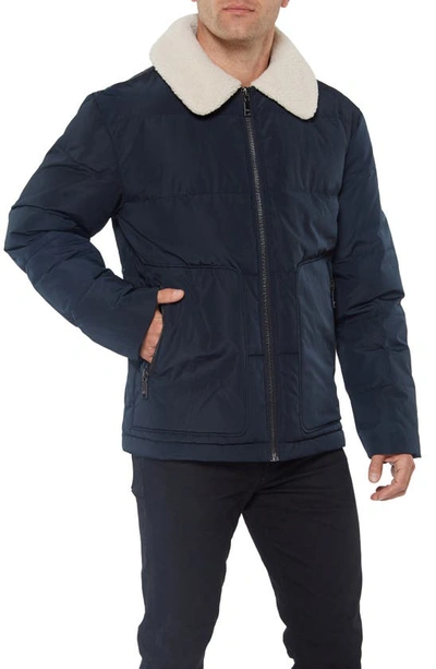 Shop Vince Camuto Quilted Coat With Fleece Collar In Navy