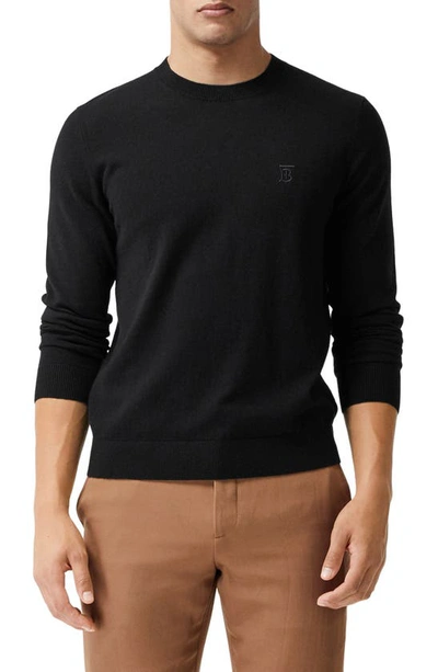 Shop Burberry Bancroft Tb Monogram Embroidered Cashmere Sweater In Black
