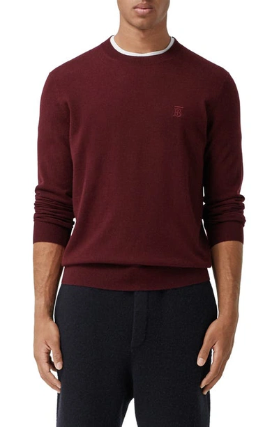 Shop Burberry Bancroft Tb Monogram Embroidered Cashmere Sweater In Deep Merlot