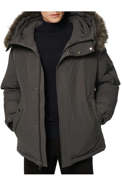 Shop Andrew Marc Daytona Faux Fur Trim Hooded Down Snorkel Jacket In Charcoal