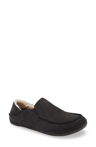 Shop Olukai Kipuka Hulu Convertible Genuine Shearling Lined Slipper In Black Leather