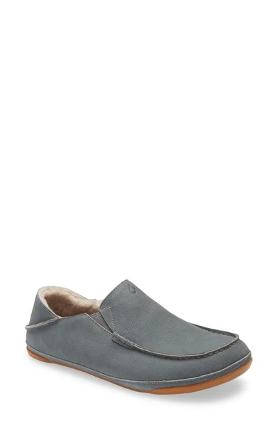 Shop Olukai Kipuka Hulu Convertible Genuine Shearling Lined Slipper In Charcoal Leather