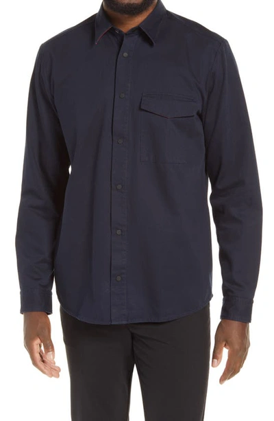 Shop Hugo Edoro Snap Front Shirt Jacket In Dark Blue