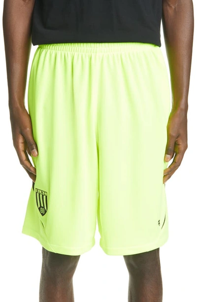 Shop Balenciaga Mesh Jersey Soccer Shorts In Fluo Yellow/black