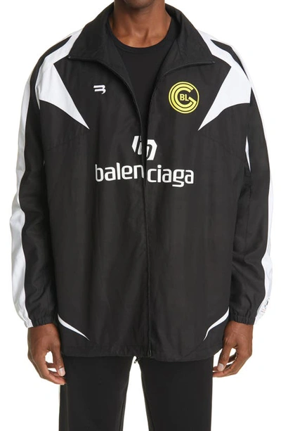 Shop Balenciaga Soccer Logo Cotton Poplin Jacket In Black