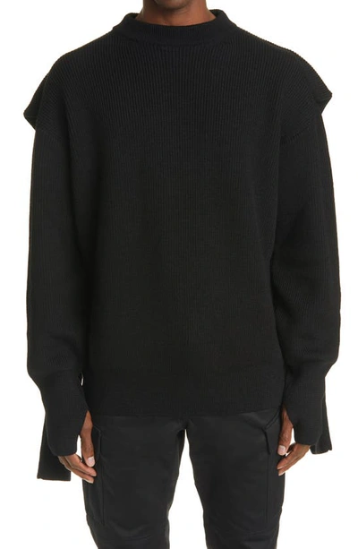 Shop Balenciaga Drape Back Rib Wool Sweater In Black