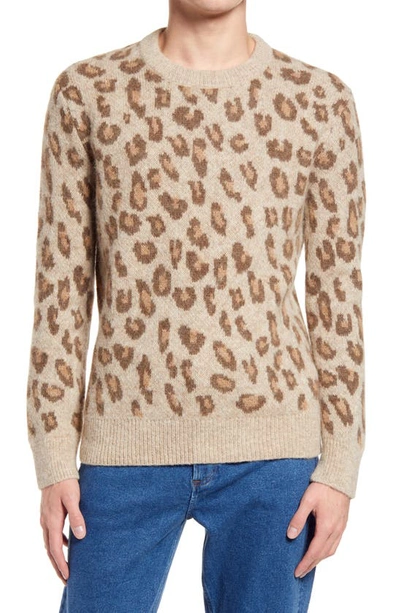 Shop A.p.c. Nans Leopard Pattern Crewneck Alpaca Blend Sweater In Cac Marron Glace