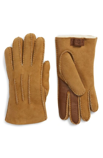 Shop Ugg Genuine Shearling Tech Gloves In Chestnut