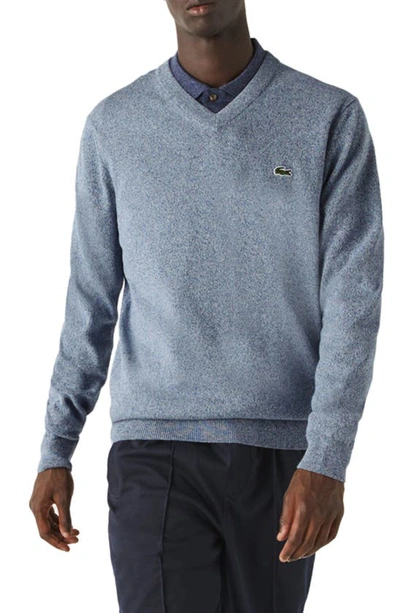 Shop Lacoste V-neck Cotton Sweater In Light Indigo Blue