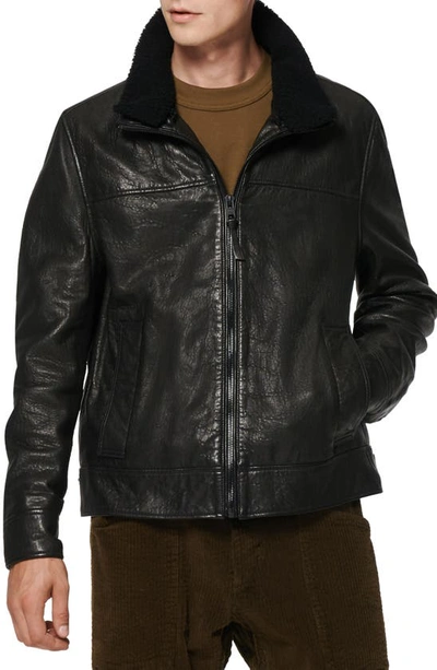 Shop Andrew Marc Augustine Leather Jacket With Genuine Shearling Collar In Black