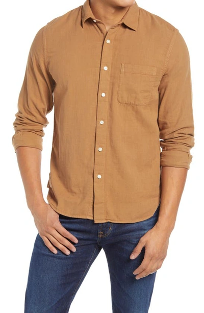 Shop Kato Slim Fit Double Gauze Organic Cotton Button-up Shirt In Camel