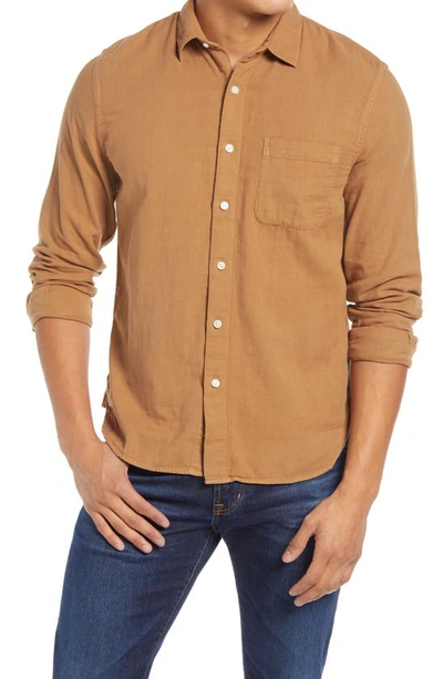 Shop Kato Hiroshi  Slim Fit Double Gauze Organic Cotton Button-up Shirt In Camel