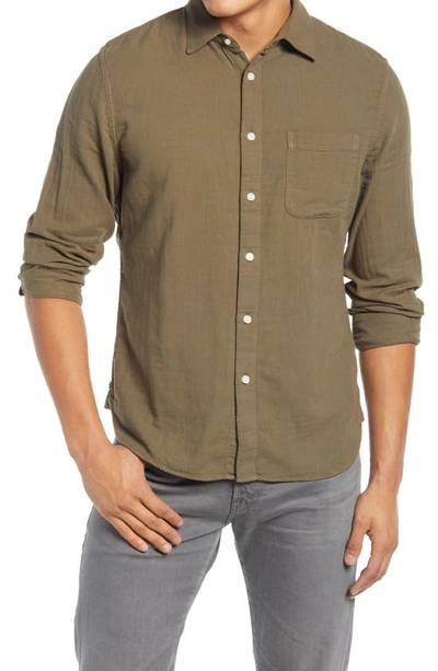 Shop Kato Slim Fit Double Gauze Organic Cotton Button-up Shirt In Military Green