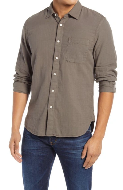 Shop Kato Slim Fit Double Gauze Organic Cotton Button-up Shirt In Charcoal