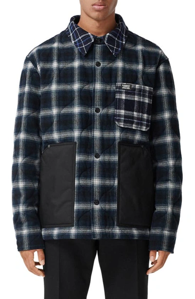 Shop Burberry Hexham Contrast Pocket Check Wool & Cotton Overshirt In Black