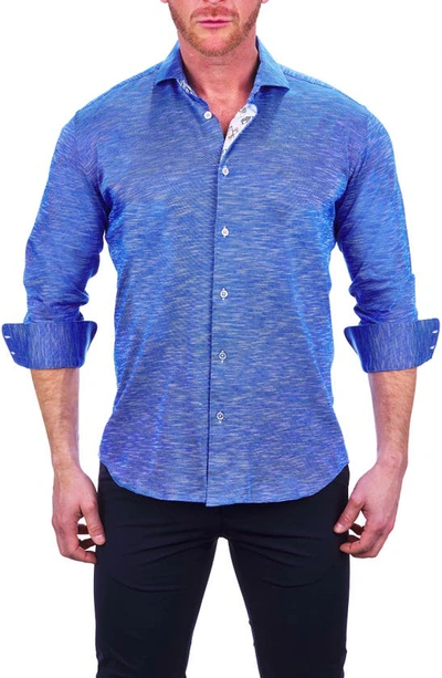 Shop Maceoo Einstein Stretch Button-up Shirt In Blue