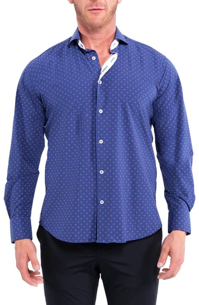 Shop Maceoo Einstein Print Stretch Button-up Shirt In Blue