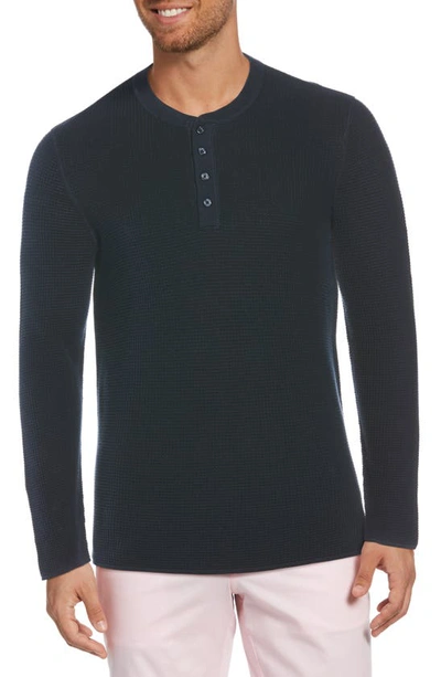 Shop Original Penguin Waffle Knit Henley In Dark Sapphire