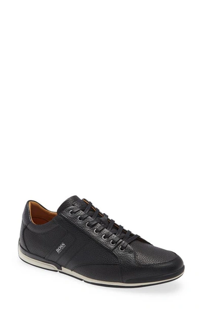 Shop Hugo Boss Saturn Low Top Sneaker In Black Textured Leather