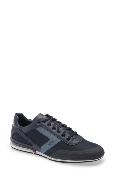 Shop Hugo Boss Saturn Low Top Sneaker In Dark Blue Nappa Leather