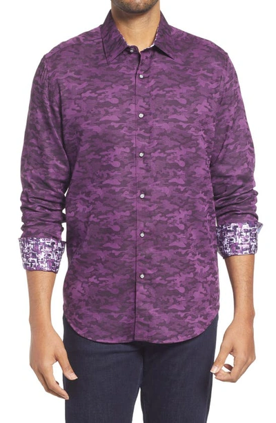 Shop Robert Graham Glory Days Camo Print Button-up Shirt In Purple