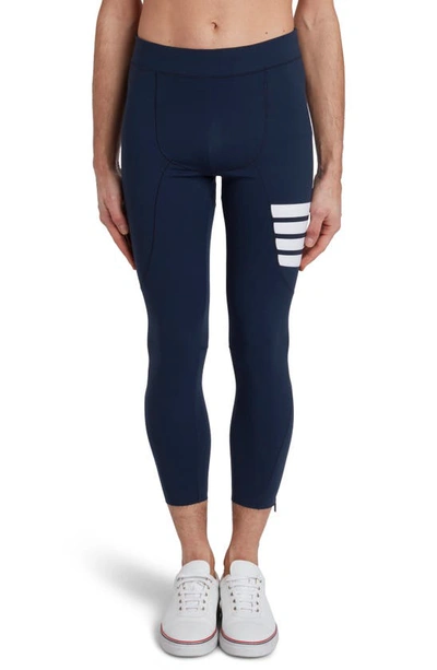 Shop Thom Browne 4-bar 7/8 Compression Tights In Navy