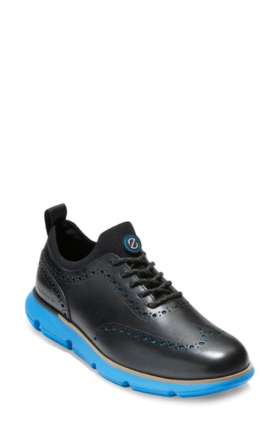 Shop Cole Haan 4.zerogrand Wingtip Oxford In Black/ Electric Blue Lemonade