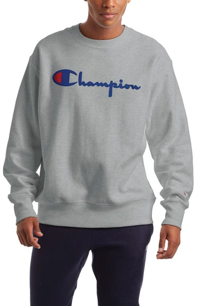 Shop Champion Reverse Weave Crew Sweatshirt In Oxford Gray