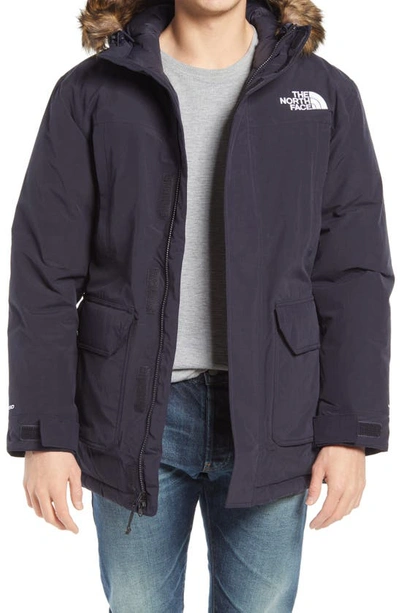 Shop The North Face Mcmurdo Waterproof 550 Fill Power Down Parka With Faux Fur Trim In Aviator Navy