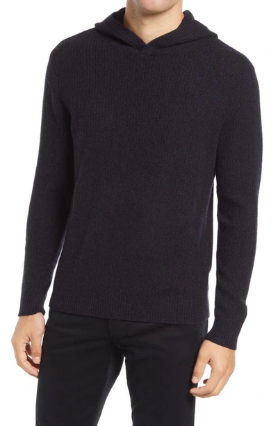 Shop Vince Marled Stitch Cashmere Hoodie In Black/ Concord
