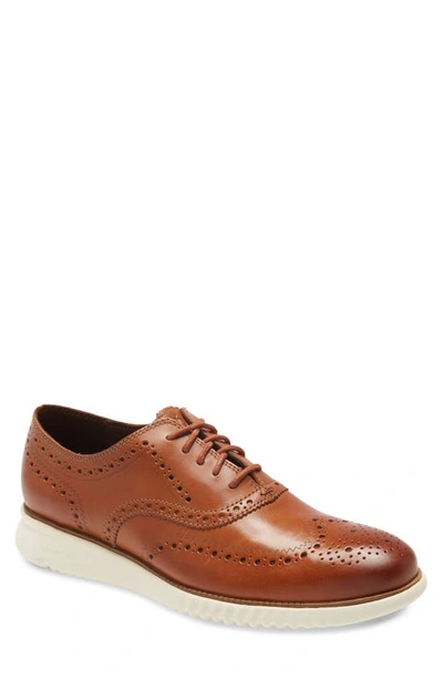 Shop Cole Haan 2.zerogrand Wingtip Oxford In British Tan Leather/ Ivory
