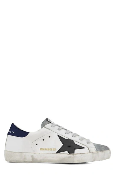 Golden Goose Super-star Sneakers In Leather With Insert And Star In Suede In White/ Grey Star / Blue Tab
