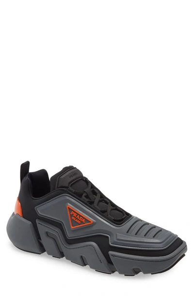 Shop Prada The Techno Stretch Sneaker In Black/ Grey