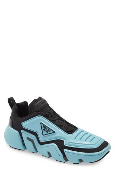 Shop Prada The Techno Stretch Sneaker In Black/ Blue