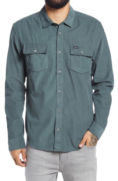 Shop Rvca Freeman Button-up Corduroy Shirt In Balsam Green