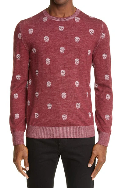 Shop Alexander Mcqueen Skull Jacquard Wool Sweater In Bordeaux/ Pink