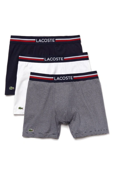 Shop Lacoste Assorted 3-pack Iconic Boxer Briefs In Navy Blue/ White