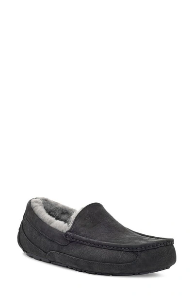 Shop Ugg Ascot Leather Slipper In Black Charcoal